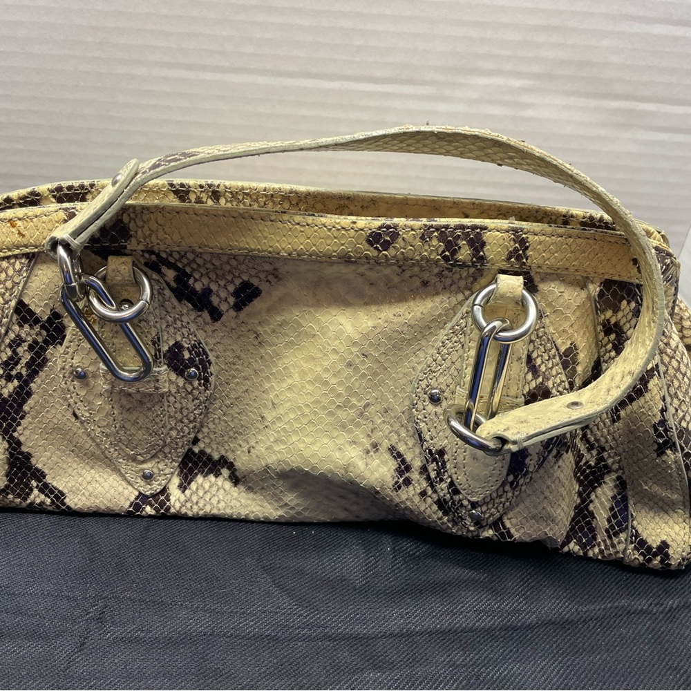 Cole Haan Beige and Dark Brown Snakeskin-Print Shoulder Bag